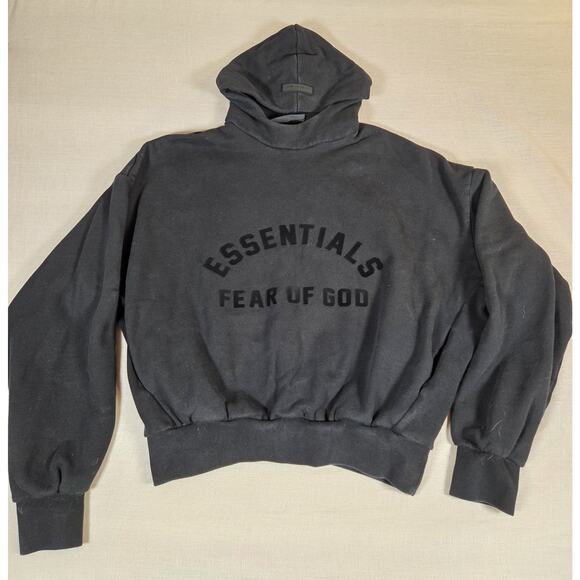 Fear of God Essentials Hoodie Black Men’s Size Small Spell Out Sweatshirt - Picture 1 of 6